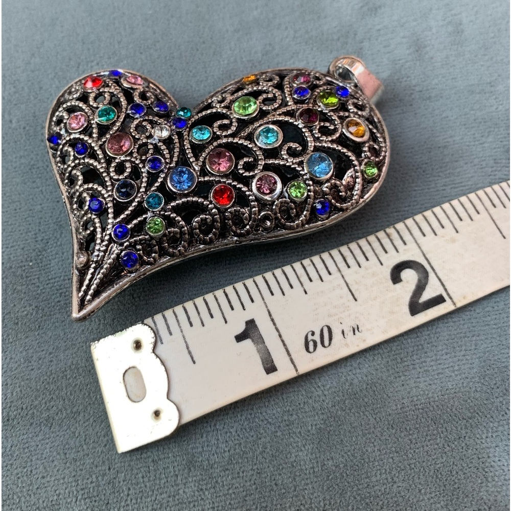 Multi-Colour Rhinestone Heart Necklace on Long 30” Chain - Picture 4 of 4